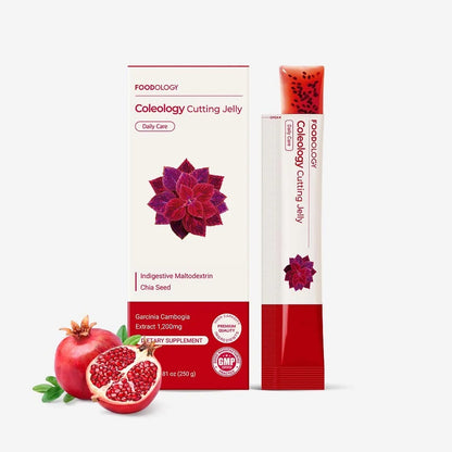 FOODOLOGY Coleology Cutting Jelly, Slimming Jelly Pomegranate, 10 Sticks | Dietary Fiber Supplement for Weight Management, Chia Seeds & Garcinia Cambogia, Korean Weigh Loss, Appetite Suppressant