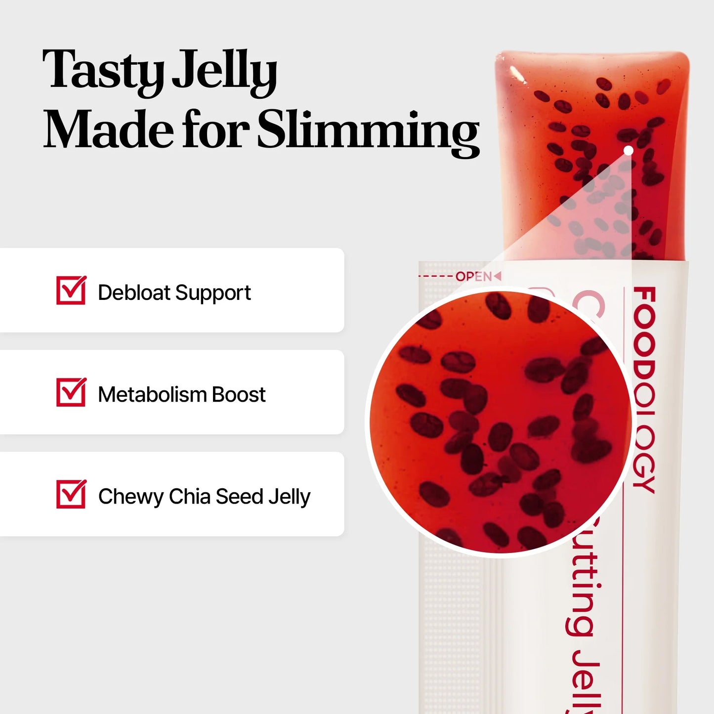 FOODOLOGY Coleology Cutting Jelly, Slimming Jelly Pomegranate, 10 Sticks | Dietary Fiber Supplement for Weight Management, Chia Seeds & Garcinia Cambogia, Korean Weigh Loss, Appetite Suppressant