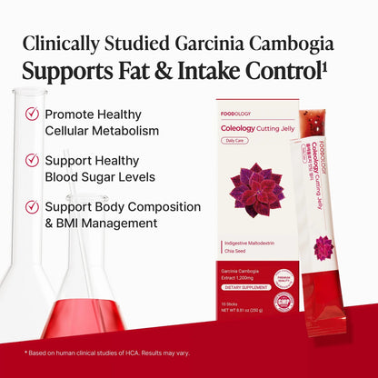 FOODOLOGY Coleology Cutting Jelly, Slimming Jelly Pomegranate, 10 Sticks | Dietary Fiber Supplement for Weight Management, Chia Seeds & Garcinia Cambogia, Korean Weigh Loss, Appetite Suppressant